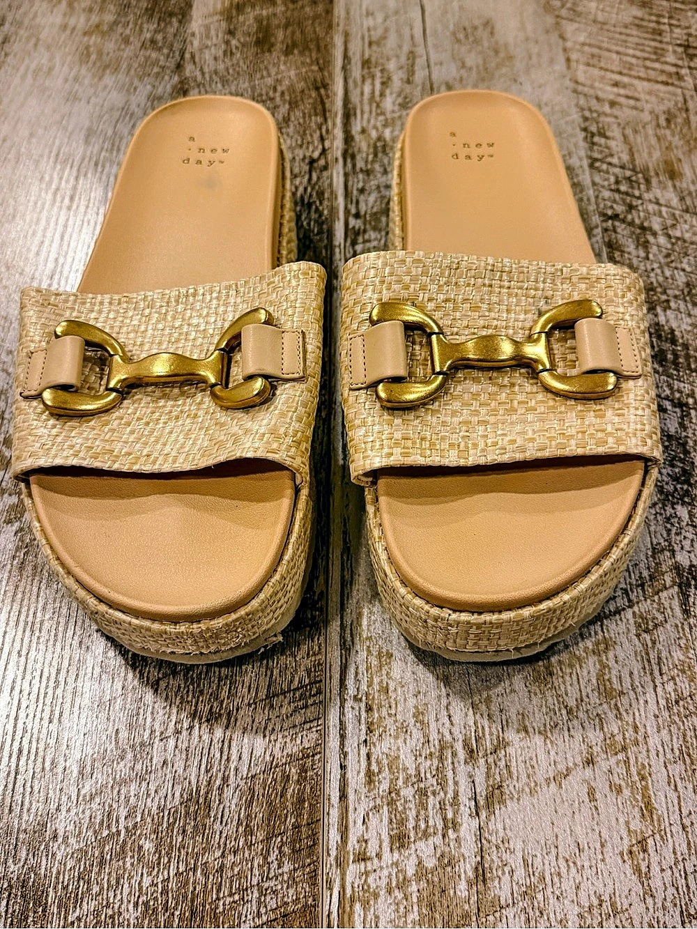 a new day platform sandals with gold hardware